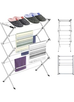 Buy Clothes Drying Stand, 3 Tier Expandable and Foldable Clothes Drying Stand, X-Shaped Design(White) in Saudi Arabia