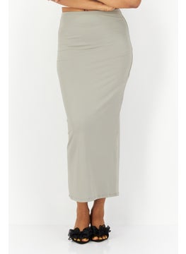 Buy Women Plain Midi Skirt, Grey in UAE