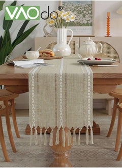 اشتري Simple Table Runner Imitation Cotton and Linen Material Home Decoration with Tassel Table Mat Suitable For Tea Table Long Table Decorative Cloth Beige 33*220cm في السعودية