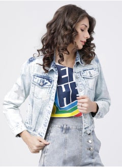 Buy Shimmer Star Detail Cropped Denim Jacket in Saudi Arabia