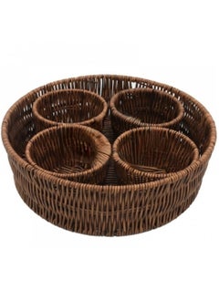 Buy 4-piece round wicker serving set with wicker plate in Egypt