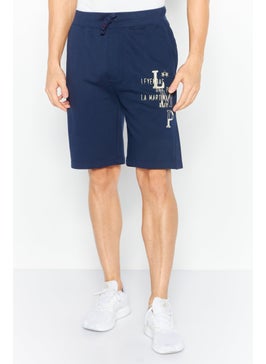 Buy Men Brand Logo Drawstring Shorts, Navy in UAE