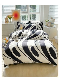 Buy Luxurious Thickened Brushed Bed Sheet & Quilt Cover Set (H Crescent Pattern) in UAE