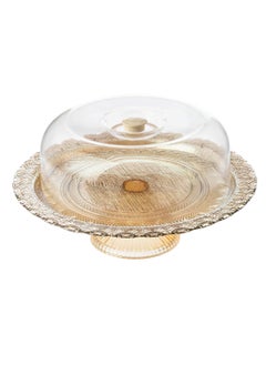 Buy Base glass cake plate with lid, size 30 cm height 10 cm in Saudi Arabia