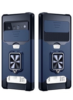 اشتري Case for Google Pixel 6 Pro with Slide Camera Cover and Card Holder Slot, Compatible with Google Pixel 6 Pro 5G Case with Wireless Charging Support, Wallet Case with 360° Ring Kickstand (Blue) في الامارات