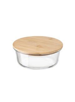 Buy Glass Oven Tray with Round Wooden Lid 420ml in Saudi Arabia