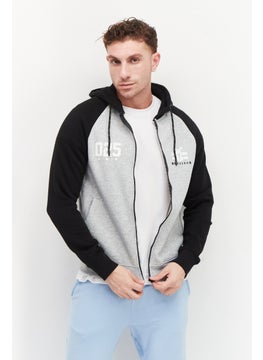 Buy Men Hooded Full Zip Long Sleeve Sweatshirts, Heather Grey/Black in UAE