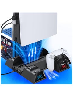 اشتري PS5 Cooling Stand with Charging Station and Suction Cooling Fan, Dual Controller Charger Station, Must Have Accessories for PlayStation 5 PS5 Console, Charging Dock Station and 12 Game Slots في الامارات