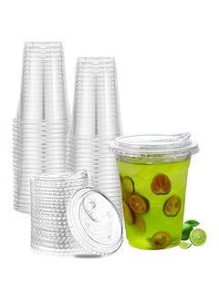 Buy 25 Sets of 12 oz Clear Plastic Cups with Strawless Sip Lids - Disposable Coffee Cups for Cold Drinks - Great for Iced Coffee, Smoothies, and Soda in Saudi Arabia