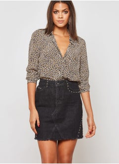 Buy Raw Hem Studded Denim Skirt in Saudi Arabia