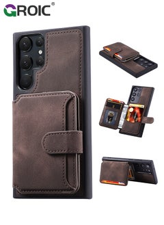 Buy Case for Samsung Galaxy S24 Ultra 6.8" PU Leather Wallet Shell Magnetic Back Kickstand Card Holder Slots Shockproof Protective Flip Cover Anti-Fingerprint Shockproof Protective Cover in UAE