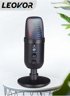 Buy Gaming PC Microphone, USB Streaming Microphone for Podcast Game Chat, Computer Condenser Desktop Mic with RGB, Mute Button, Noise Cancellation Function in Saudi Arabia