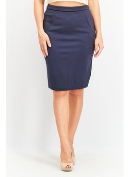 Buy Women Solid Mini Pencil Skirt, Navy in Saudi Arabia