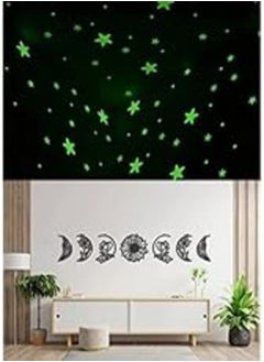 Buy Bundle of 100 Pcs Home Wall Glow In The Dark Stars Stickers Kids Room Decoration + Floral moon phase wood sticker wall art - set of 7 each 30x30 in Egypt