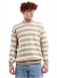 Buy Striped Beige & Mocha Slip On Knitted Pullover in Egypt