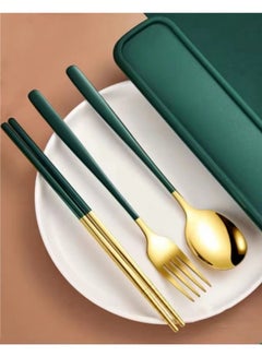 Buy 4-Piece Chopsticks Spoon Fork Set Portable Cutlery Set With Box in Saudi Arabia