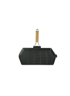 Buy Rosette Cast Iron Grill Pan W/Wooden Handle 35x21CM in UAE