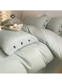 اشتري Bed Cover Set, Soft Luxurious Pure Bedsheet Set, Long-staple Cotton Simple Solid Color Bed Sheet Quilt Cover Bedding Twill Cotton Set,( Van star blue color, 2.0m bed sheet four-piece set) في الامارات