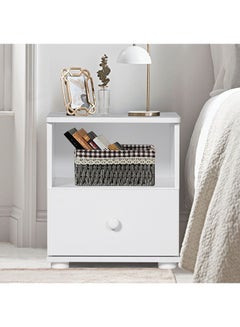 اشتري Hello Night Stand Multifunctional Bedside Table Space Saving Nightstand Side Table Modern Design Furniture For Bedroom L 40x40x45 cm  White/White Faux Marble في الامارات