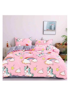 Buy 3D Printed Warm And Cozy Comforter Set  For Kids Cartoon Themed Duvet Set Bedsheet 120*200 Comforter 160*210- 3 Pcs Set - Unicorn And Rainbow in UAE