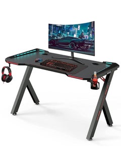 Buy Gaming Desk with LED RGB RC Light,Y Shaped for Pc,Home Office Computer Desk Table with Cup Holder & Headphone Hook,120×60×75cm in UAE