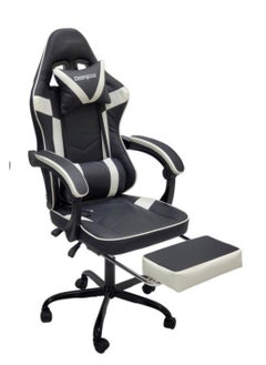 اشتري Karnak Gaming Chair Ergonomic Executive PUBG-3D 360° Rolling Swivel Reclining Computer Chair PU Leather Adjustable Height with Headrest Pillow Cushion & Lumber Support Back, Premium Foam White & Black في الامارات