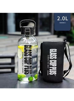 Buy 2000ML Portable Glass Drinking Bottle With Handle And Protection Sleeve in Saudi Arabia