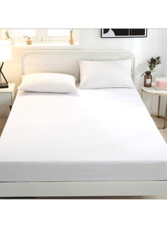 اشتري شرشف سرير قطني مجهّز من 3 قطع حجم مزدوج 300TC ملاءة سرير فاخرة من الساتان والقطن الناعم مع شرشف واحد وغطاء وسادة ، أبيض في السعودية