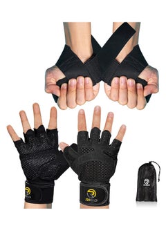 Buy Gym Gloves Ventilated and Weight Lifting Straps With Wrist Support (2 in 1 Pack), Palm Protection For Fitness, Weightlifting and Pull Ups - Breathable Gloves for workouts (Standard XL Size) in Saudi Arabia