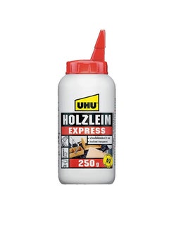 Buy UHU HOLZLEIM EXPRESS WOOD GLUE, D2 indoor moisture resistant white glue, extremely fast, bottle,250 g, dries transparent, adhesive for DIY, building, repair and model making in UAE