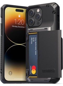 اشتري Damda Glide Pro iPhone 14 Pro Max Case Cover Wallet with Semi Automatic Credit Card Holder Slot (3-4 Cards) - Black Groove في الامارات