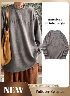 اشتري American Style Heavyweight Men Hoodie Back Printed Pullover Medium-Length Solid Color Round Neck Long Sleeves في السعودية