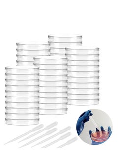 Buy 50X Sterile Plastic Petri Dishes with Lid + 100X Dropper, 90mm*15mm, Lab Petri Plate Dish for Lab Analysis, School Projects, Blood Samples, Bacteria, Plant & Seed Cultivation Cell-Culture Petri Dish in UAE