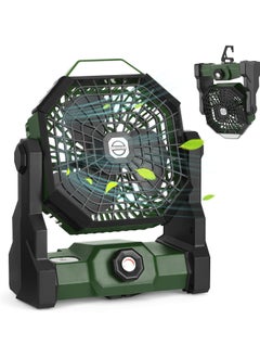 Buy Portable Outdoor Camping Fan, 10900mah Rechargeable With Led Light Hook, Rotate 270°c Silent, Suitable For Family, Picnic, Bbq, Travel (Green) in Saudi Arabia