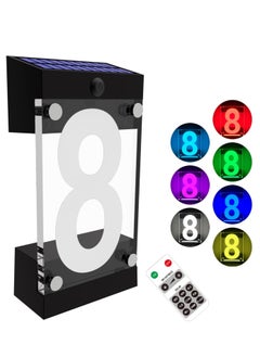 اشتري Acrylics Solar Address Sign, Led Illuminated Solar House Numbers for Outside Waterproof RGBW Color Changing Remote Control Lighted Modern Address Plaque Solar Powered for Yard Home (Digit 8) في السعودية