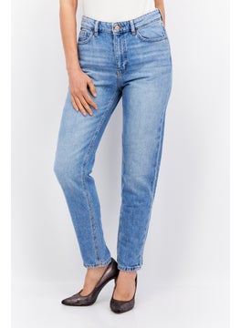 Buy Women Mom Fit Washed No Stretch Jeans, Blue in UAE