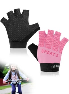 Buy 1 Pair Kids Sport Gloves Half Finger Gloves, Breathable Ice Silk Anti Slip Silicagel Palm Rest Cycling Gloves, Kids Velcro Gloves for Cycling Camping Fishing Outdoor M (Pink) in UAE