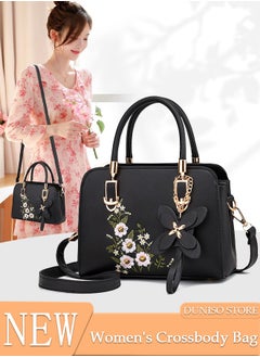 Buy Women's Embroidery Tote Bag Handbags with Large Capacity Faux Leather Shoulder Bag Ladies Fashion Designer Satchel Crossbody Bag with Detachable Strap for Ladies in UAE