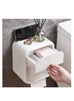 Buy Wall Mounted Tissue Storage Box - Toilet Paper Box Dispenser with Phone Holder Organizer Drawer Bathroom Towel Period Trash Bag Home Accessories Multifunction Tissue Storage Box in Saudi Arabia