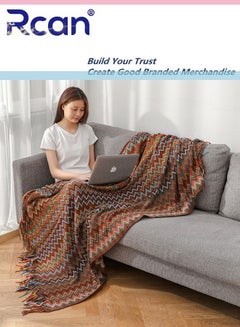 Buy Retro Knitted Tassel Sofa Blanket Bohemian Style Throw Blanket Colorful Print Decorative Blanket Soft Warm Knee Blanket Shawl Suitable for Sofa Chair Carpet Bed Indoor Outdoor Camping in Saudi Arabia