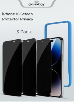 Buy Glassology GMSP3P162 Privacy Tempered Glass Screen Protector 3-Pack for Apple iPhone 16, Anti-Spy with Easy Installation Tool, Micro-Curved Edges, Case Friendly in UAE