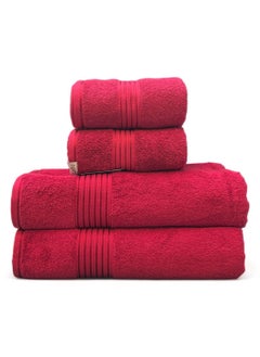 Buy 4-Piece 100% Cotton 550 GSM Quick Dry Highly Absorbent Thick Hand Soft Hotel Quality For BathTowel Set 85x170cm Red in Saudi Arabia