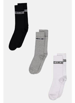 اشتري Men 3 Pairs Of Tennis Brand Logo Socks, White/Black/Grey في السعودية