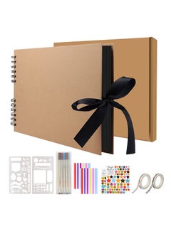 Buy Scrapbook Photo Album with Beige Page 12x8 Inch,White Cover (40 Sheets, 80 pages) With 6 Pcs Markers Paints Pens and 8 Pcs Stickers in UAE