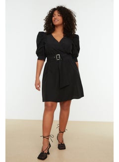 Buy Black Woven With Belt, Double Breasted Collar Dress TBBSS22EL1669 in Egypt