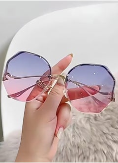 اشتري Color Block Semi Rimless Sunglasses with Irregular Ombre Lens في الامارات