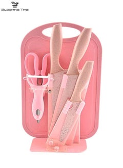 Buy 7-Piece Wheat Straw Kitchen Knife Set, Various Styles To Meet Various Needs, Pink in UAE