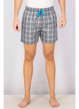 Buy Men Yarn Dyed Check Swimming Short, Blue in Saudi Arabia