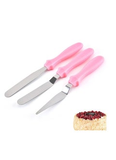 Buy Stainless Steel Icing Knife Angled Spatula Cake Smoother And Lifter 3pc Set Pink in UAE