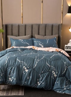 Buy Reversible Comforter set of 4 pieces 220*240cm Sakura Design Blue-Gray Color. in UAE